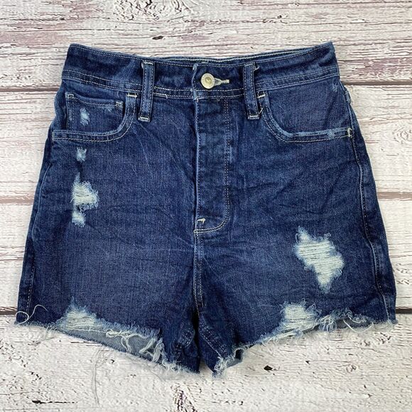 Hollister Ultra High‎ Rise Button Fly Jean Shorts Blue Women Size 00 Pre-Owned - Picture 1 of 11